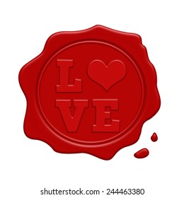 Love red wax stamp on a white background, vector illustration