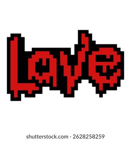 Amor é uma palavra vermelha com um contorno preto. Ele é escrito em uma fonte pixelada. A palavra é cercada por cores vermelhas e pretas, dando-lhe uma aparência ousada e apaixonada. design para todos os negócios