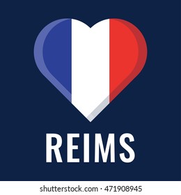 love Reims, city of France. Flat vector icon design illustration on dark background.