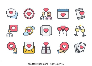 Love related color line icon set. Heart linear icons. Valentine's day colorful outline vector sign collection.