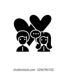 Love relationship black icon, vector sign on isolated background. Love relationship concept symbol, illustration 
