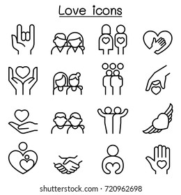 Love, Relationship, Friend, Family icon set in thin line style