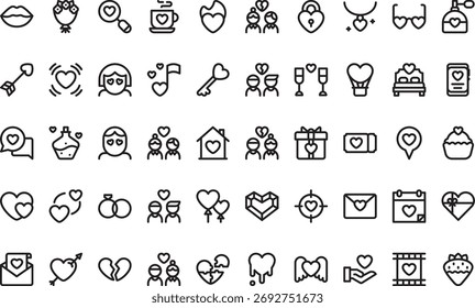 Love und Beziehung Icons Hochwertige Vektorsymbol-Kollektion mit bearbeitbarem Strich. Ideal für professionelle und kreative Projekte