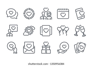 Love and Relationship related line icon set. Heart vector lined icon collection.