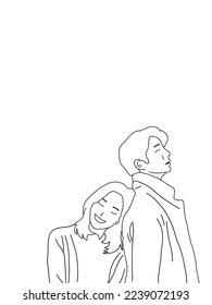 Love, relationship, romance concept. Young loving couple boyfriend and girfriend man and woman cartoon characters standing embraced with umbrella in rain vector. Romantic date in park illustration.