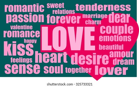 love relative words cloud with heart icon on backdrop