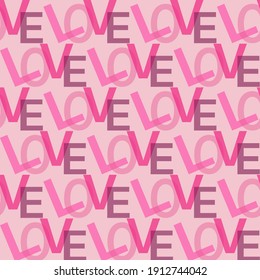 Love repeating text seamless pattern on a pink background