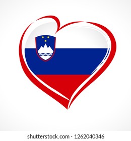 Love Republic of Slovenia, heart emblem. Flag of Slovenija with heart shape in national colors, Independence and Union Day 26 December. Vector illustration