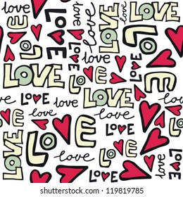 love retro colors graffiti seamless pattern on white