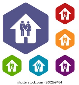 Love rhombus icons set in different colors. Vector Illustration