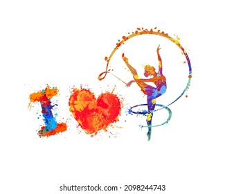 I love Rhythmic gymnastics. Vector symbol of splash paint