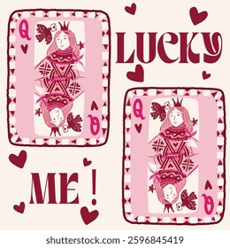 Love ribbon bow bird mail heart Cowgirl Gambler Lucky vector cards as Horsenail perfect pair slogan pink heart queenn Q Luckyme 