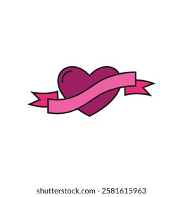 love ribbon heart logo symbol of affection design vector illustration icon