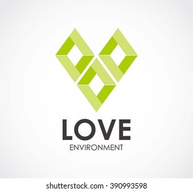 Love ribbon of nature square abstract vector and logo design or template ecology line business icon of company identity symbol concept