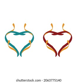 Love Ribbon romantic symbol green red and yellow