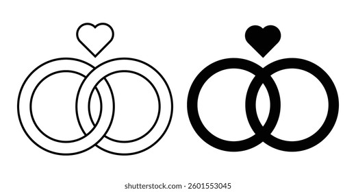 Love ring icon set. Wedding ring vector icon isolated on white background. Flat style jewellery premium quality graphic design. Love outline, flat ring symbol. Vector illustration.