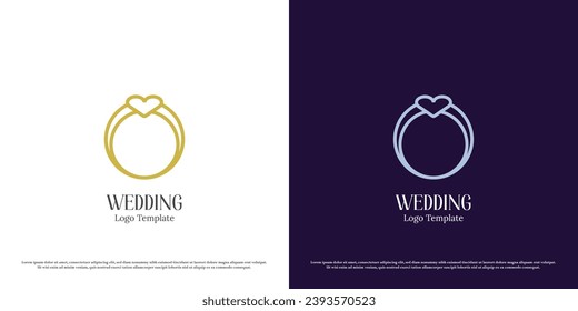 Ilustración de diseño del logotipo del anillo de amor. Forma de círculo cardíaco, hermosas joyas de boda de mujeres vírgenes, regalo de estilo de vida de moda. Sencillo minimalista de negocios elegante lujo elegante icono glamoroso.