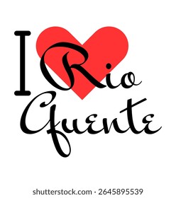 Adoro Rio Quente, cidade do Brasil. Cartas desenhadas à mão com coração vermelho. Letras de ilustração vetorial, design moderno para impressão de camiseta, banner, cartaz, adesivo ou rótulo.