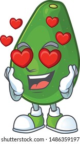 In love ripe avocado fruit on cartoon character