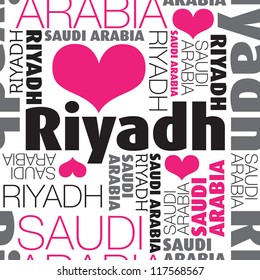 I love Riyadh Saudi Arabia seamless typography background pattern in vector
