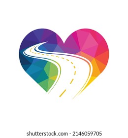 Love road vector logo design. Creative road journey logo design.