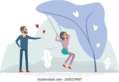 Love and romance. Boy and girl. Stock vector. 