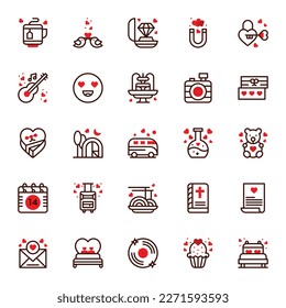 LOVE and Romance day icon set. Romantic design elements isolated on white background.