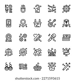 LOVE and Romance day icon set. Romantic design elements isolated on white background.