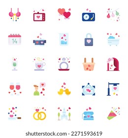 LOVE and Romance day icon set. Romantic design elements isolated on white background.