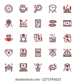 LOVE and Romance day icon set. Romantic design elements isolated on white background.
