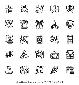 LOVE and Romance day icon set. Romantic design elements isolated on white background.