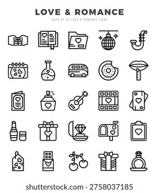 Love and Romance elements. Lineal web icon set. Simple vector illustration.
