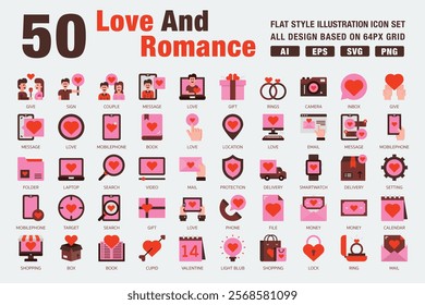 Love and Romance Flat Style Icon Set