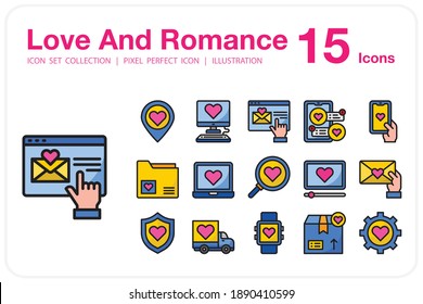 Love And Romance icon set collection. Pixel perfect icon. Color Line style