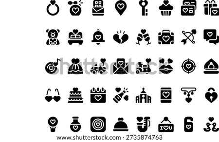 Love And Romance Icons Icons collection is a vector illustration with editable stroke.