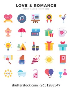Amor e Romance ícones Pack. Definição de ícones planos. Conjunto de coleção Love and Romance.
