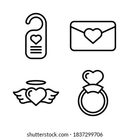Love & Romance Icons Set = doorknob, email, love angel, love ring. Perfect for website, app icons, mobile app, presentation, illustration and any other projects.