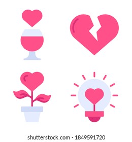 Love & Romance Icons Set = glass, heart broken, plant love, lamp . Perfect for website, app icons, mobile app, presentation, illustration and any other projects.