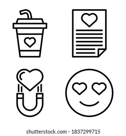 Love & Romance Icons Set = soft drink, file, magnet love, emoticon love. Perfect for website, app icons, mobile app, presentation, illustration and any other projects.