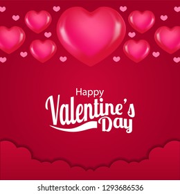 Love romance illustration for valentine's day event. Banner event greeting card template. beautiful 3D pink Hearth shape on the red background