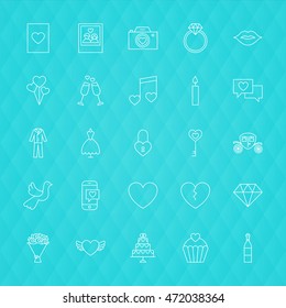 Love Romance Line Icons. Vector Illustration of Wedding Symbols over Polygonal Background.