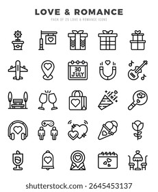 Love and Romance Lineal icons collection. 25 icon set. Vector illustration.