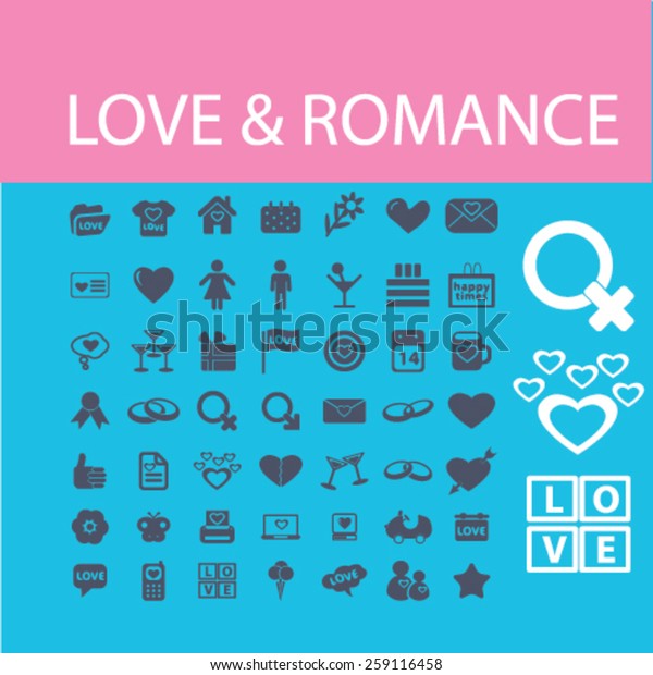 love, romance, relations, family\
icons, signs, illustrations concept design set,\
vector