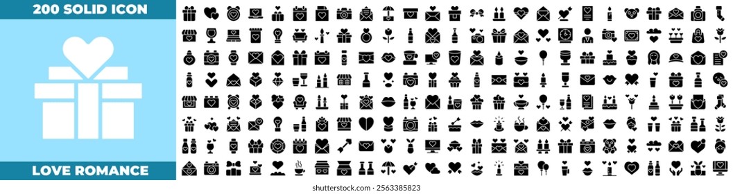 Love Romance Solid Editable Icons set. Vector illustration in modern thin solid style of love romance icons: ring, wedding, valentine, etc