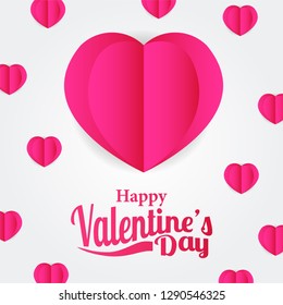 Love Romance. Valentine's day banner template. Pink Hearth shape origami paper craft style. Vector illustration