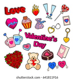 Love and Romance. Valentines Day Doodle with Hearts and Sweets. Vector illustration