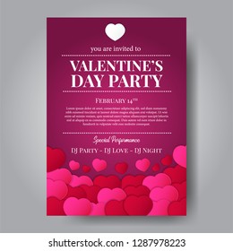 Love romance. Valentine's day party celebration poster template with hearth shape with dark purple background. Vector illustration