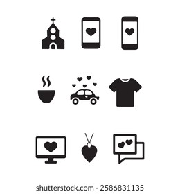 Love  Romance Vector Icons Flat Design Heart Icons Set