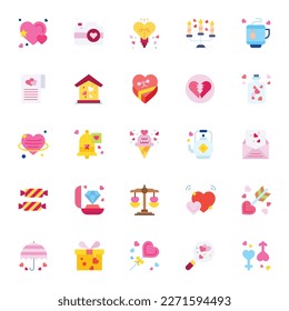 LOVE and Romance vector icons set. Valentine's Day and broken heart, ring, heart, concept signs in this style.