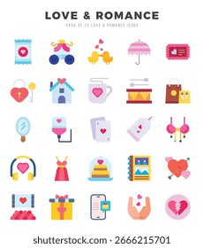 Iconos web de amor y romance en estilo plano.